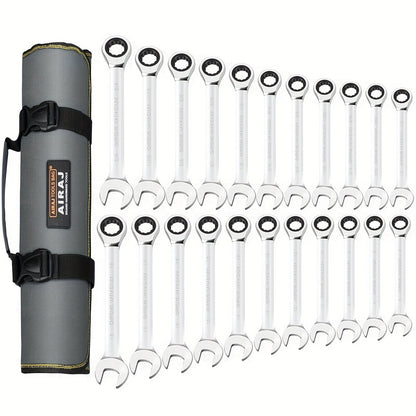 Combination Ratcheting Wrench Set 22pcs SAE & Metric, 1/4"-3/4" & 6-18mm Chrome Vanadium Steel, 72-Tooth Ratchet Wrenches with Oxford Bag