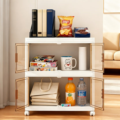 Stackable Foldable Storage Cabinet with Door, PP Plastic 1/2/3/4/5 Layer Organizer Box with Wheels & Cover