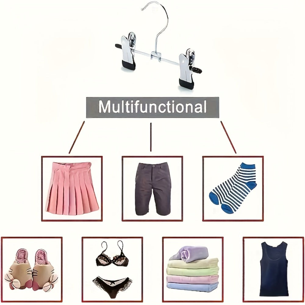 Metal Clamp Clothes Hangers, 10-Piece Set in White, Gray or Black with Twin Clips for Pants, Skirts or Boots