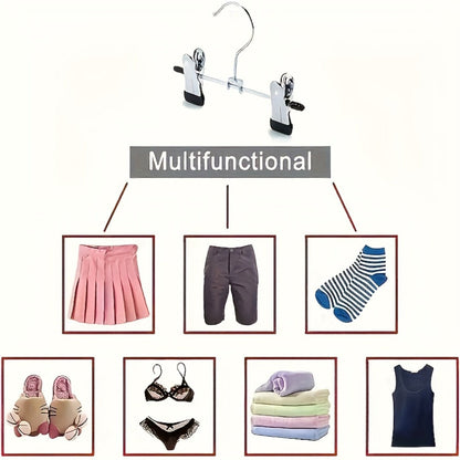 Metal Clamp Clothes Hangers, 10-Piece Set in White, Gray or Black with Twin Clips for Pants, Skirts or Boots