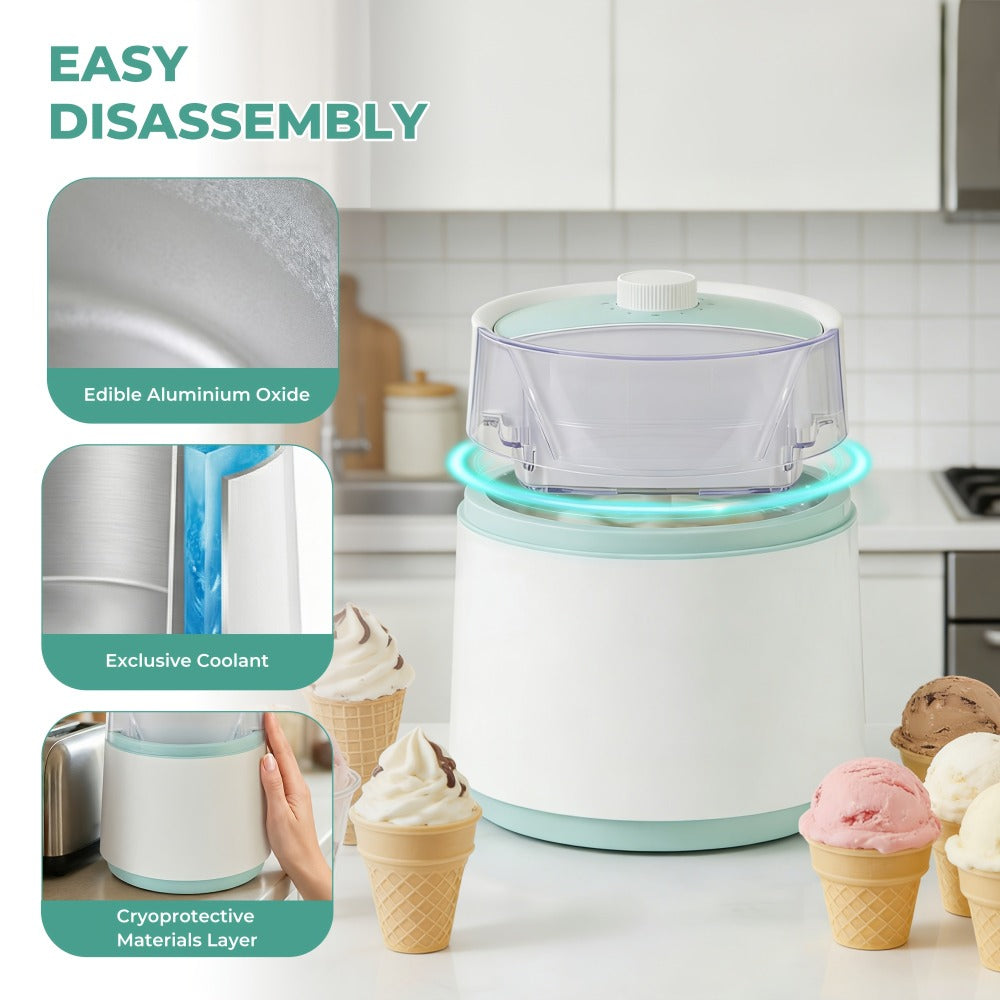 Ice Cream Maker 2 Liter Large Stainless Steel with LED Screen - Electric Ice Cream Machine for Home