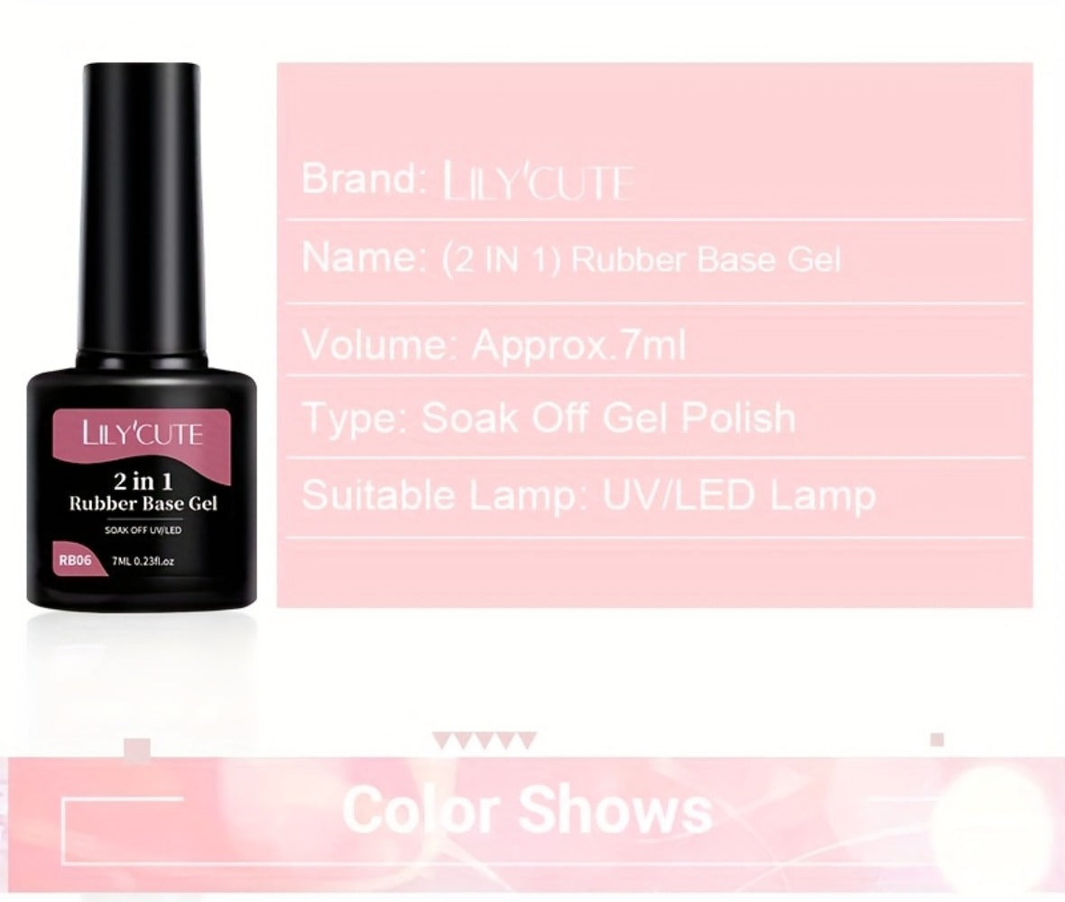 Rubber Base Gel Polish Set 6pcs Nude Pink 2-in-1 Builder Base Coat – Self-Leveling Soak Off UV LED Semi-Permanent Long-Lasting Gel Manicure