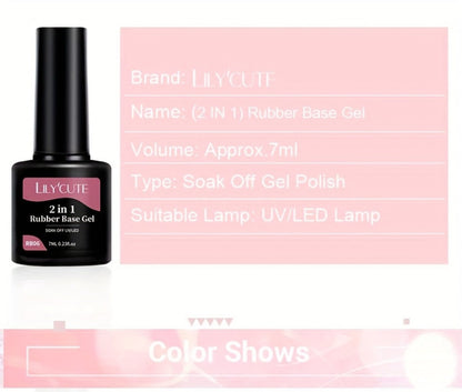 Rubber Base Gel Polish Set 6pcs Nude Pink 2-in-1 Builder Base Coat – Self-Leveling Soak Off UV LED Semi-Permanent Long-Lasting Gel Manicure