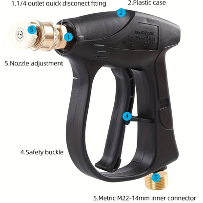 High Pressure Car Wash Gun with 5 Spray Nozzles – Max 3000 PSI, M22-14 & 1/4" Quick Connect, Garden Hose Pressure Washer Wand for Car
