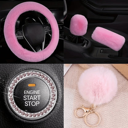 Plush Fluffy Steering Wheel Cover – Rex Rabbit Fur Texture, Universal Fit, 12 Colors (Black, Pink, Purple, Red & More)