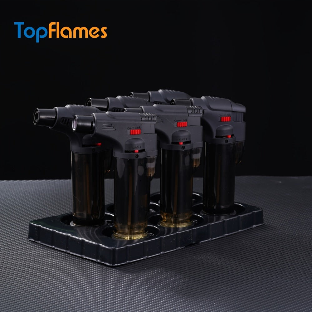 Butane Torch Lighter 6pcs Big Jet Flame Refillable & Adjustable Mini Blow Torch - Gift Box Set for Camping