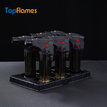Butane Torch Lighter 6pcs Big Jet Flame Refillable & Adjustable Mini Blow Torch - Gift Box Set for Camping