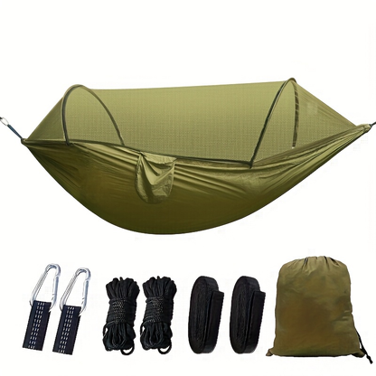 Double Camping Hammock with Zippered Mosquito Net, Sun Shade and Seven Color Checkouts for Outdoor Trips
