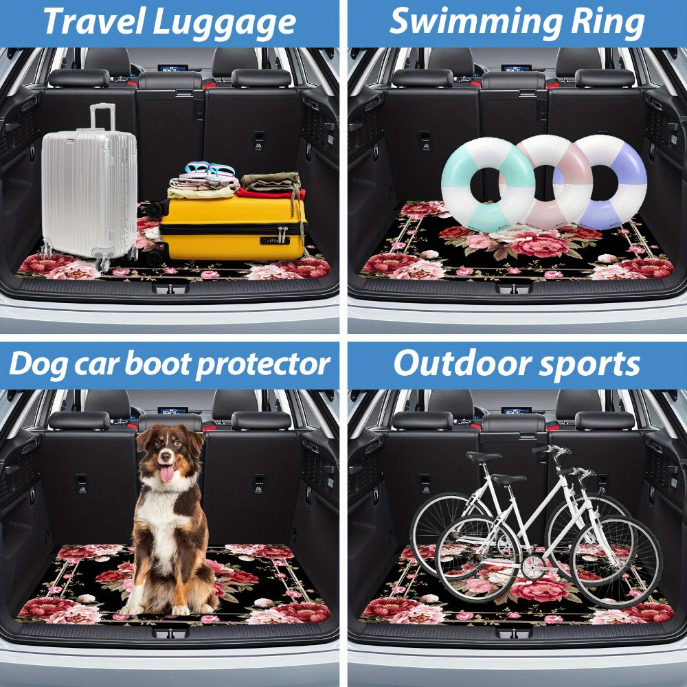 Car Cargo Mat Pink Peony Floral – Anti-Slip Washable Rear Trunk Pad, Wear-Resistant Pet Mat & Boot Liner for Car Interior