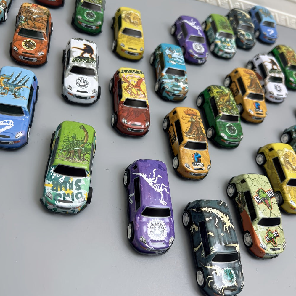 Dinosaur Toy Car Set 29-30pcs, Mini Pull Back Racing Cars with T-Rex Spinosaurus Pterodactyl Figures & City Traffic Map
