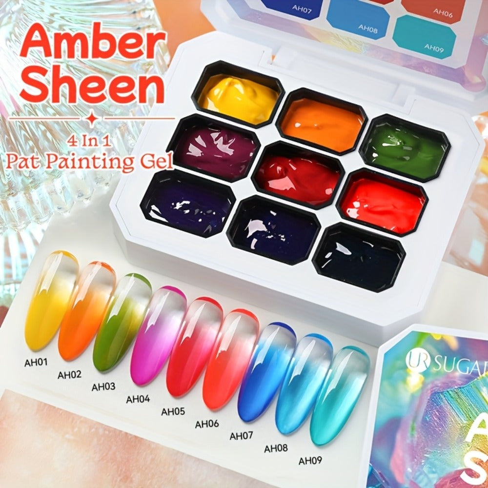 Gel Nail Polish 4-in-1 Nine-Color Palette for Ombre, Stamping, Painting and Powder Nail Art
