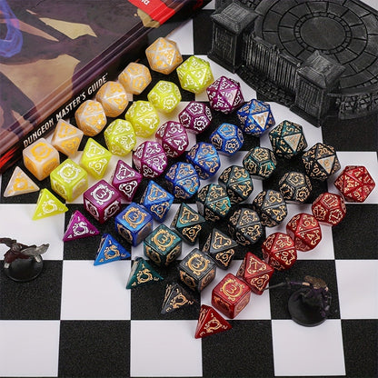DnD Dice Set 49pcs Dragon Pattern Polyhedral Dice 7 Sets with Pouches with the Listed Color, Size or Set Options for Everyday Use