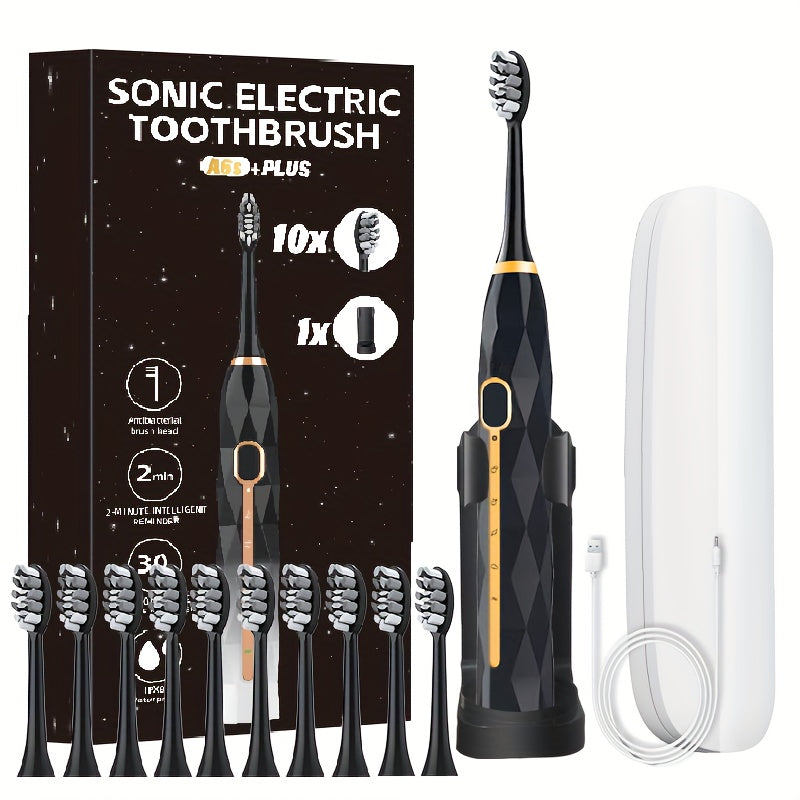 IPX8 Sonic Electric Toothbrush with 8 Replacement Brush Heads – Metal Shaft, USB Rechargeable 500mAh, Travel Case & Holder