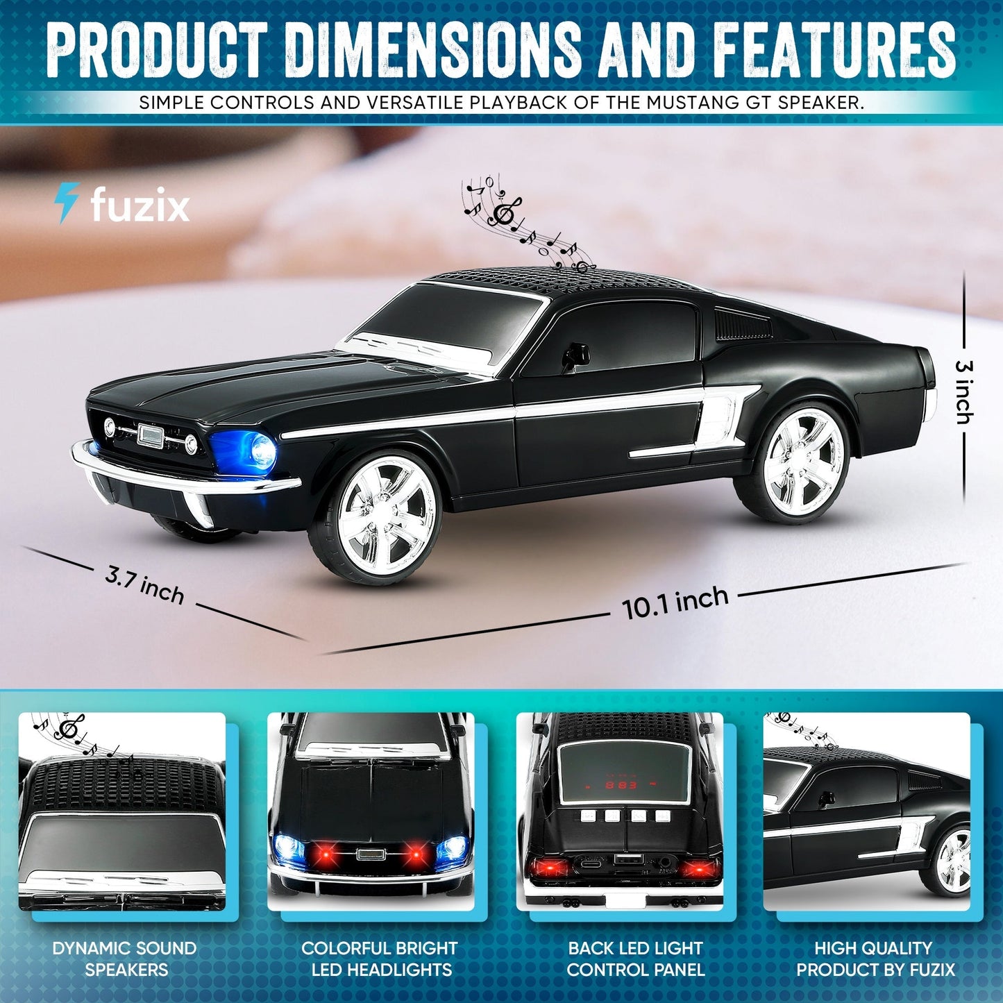 Fuzix WS-1967 Classic Car Bluetooth Speaker with LED Lights | Retro Replica Wireless Stereo, FM Radio, USB/TF/AUX, Built-in Mic