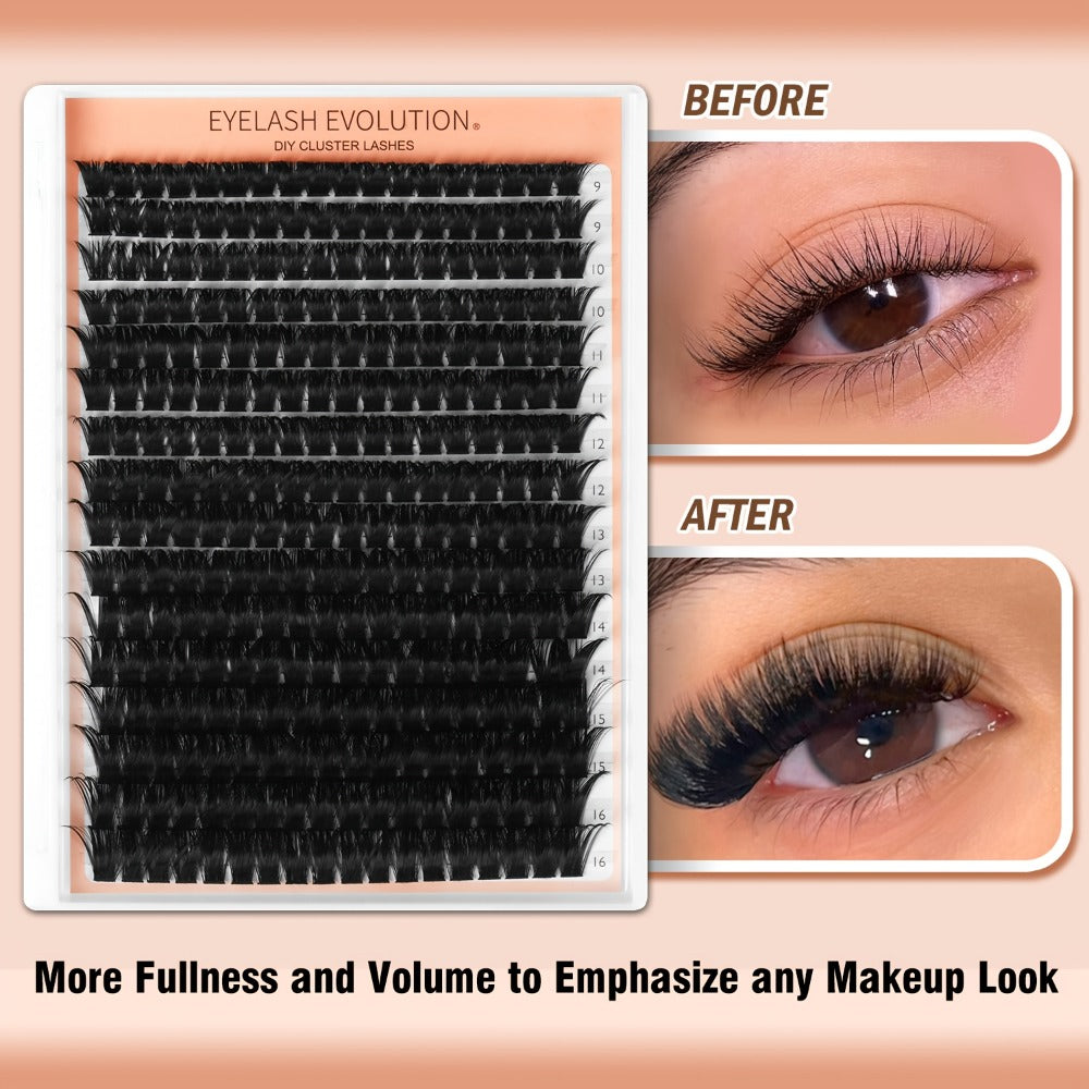 D-Curl Lash Extensions Tray with 272 Pre-Grouped 100D Thick Clusters in Mixed 8-16mm Lengths