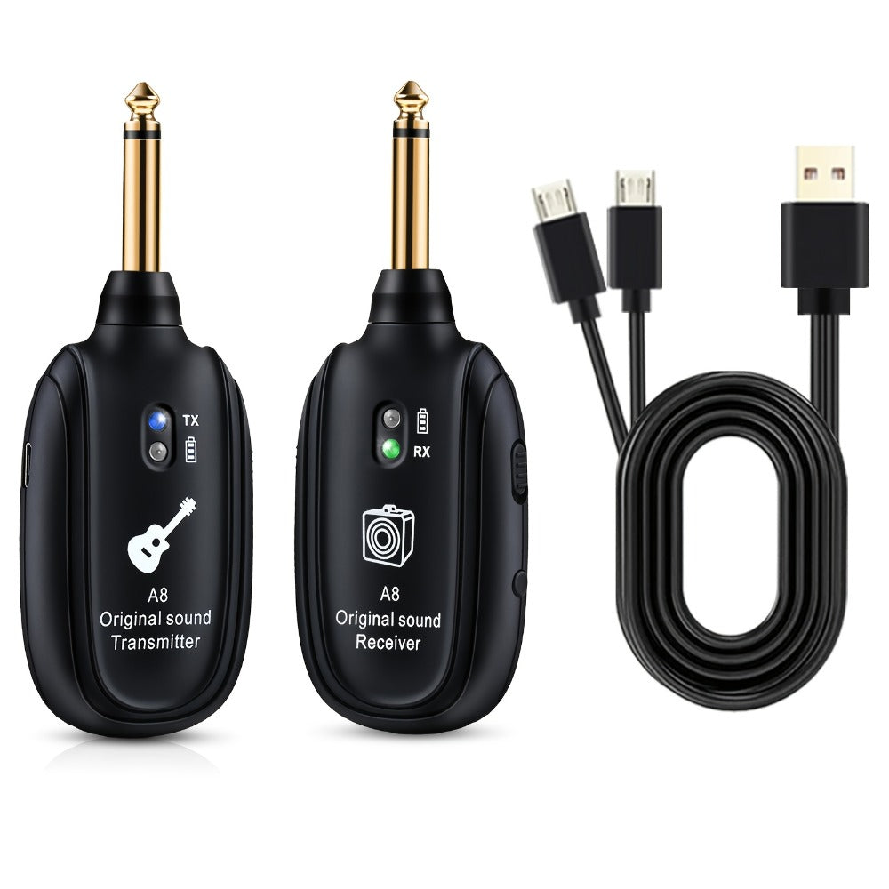 UHF Wireless Guitar System 100ft Range - Plug & Play, Noise-Free Transmission, 2 Transmitters & Receiver