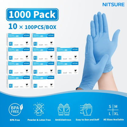 Blue Nitrile Disposable Gloves 5.5 Mil, Bulk Pack 101/201/501/1000 Count, Latex-Free Powder-Free Chemical Resistant Elastic Fit