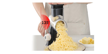 Rotary Cheese Grater, Stainless Steel Hand Crank Shredder with 3 Interchangeable Blades, Suction Base & Cleaning Brush