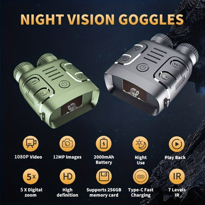 Infrared Night Vision Goggles HD 2.5K with 10X Zoom & CMOS Sensor – Full-Dark Visibility Binocular Scope for Hunting