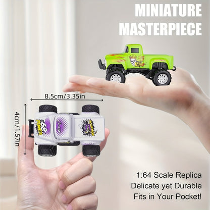 RC Monster Truck 1:64 Scale Alloy Shell with LED Lights, Multi-Control Modes, Adjustable Speed & Steering