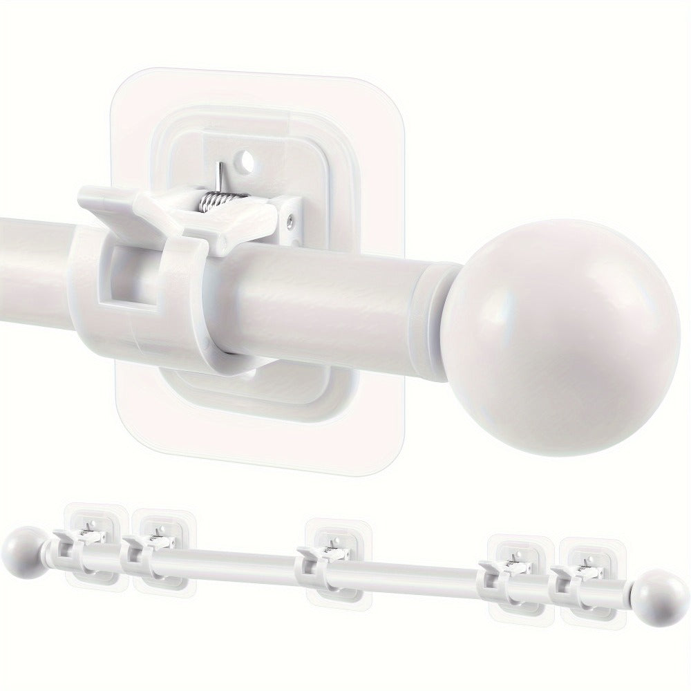 No-Drill Curtain Rod Set with Adhesive Brackets Renter Friendly 5/8 Inch Adjustable Window for Entryways, Bedrooms and Living Spaces