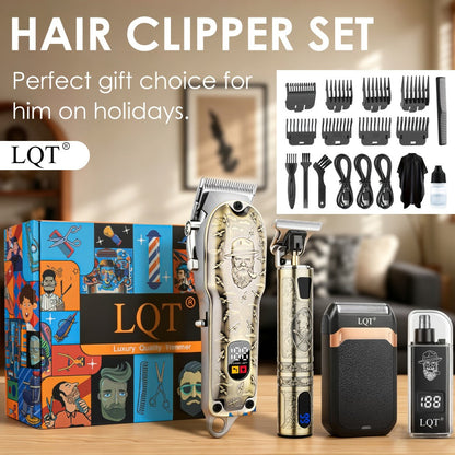 LQT Bronze Hair Clipper Set with Digital Displays, USB Charging and Choice of 2-, 3- or 4-Device Kits