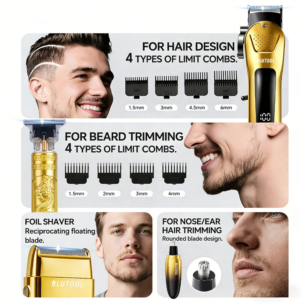 Multi-Piece Hair Clipper Kit for Men – USB Rechargeable Cordless Electric Trimmer Set, 2-Piece & 4-Piece Home Travel Barber Tool