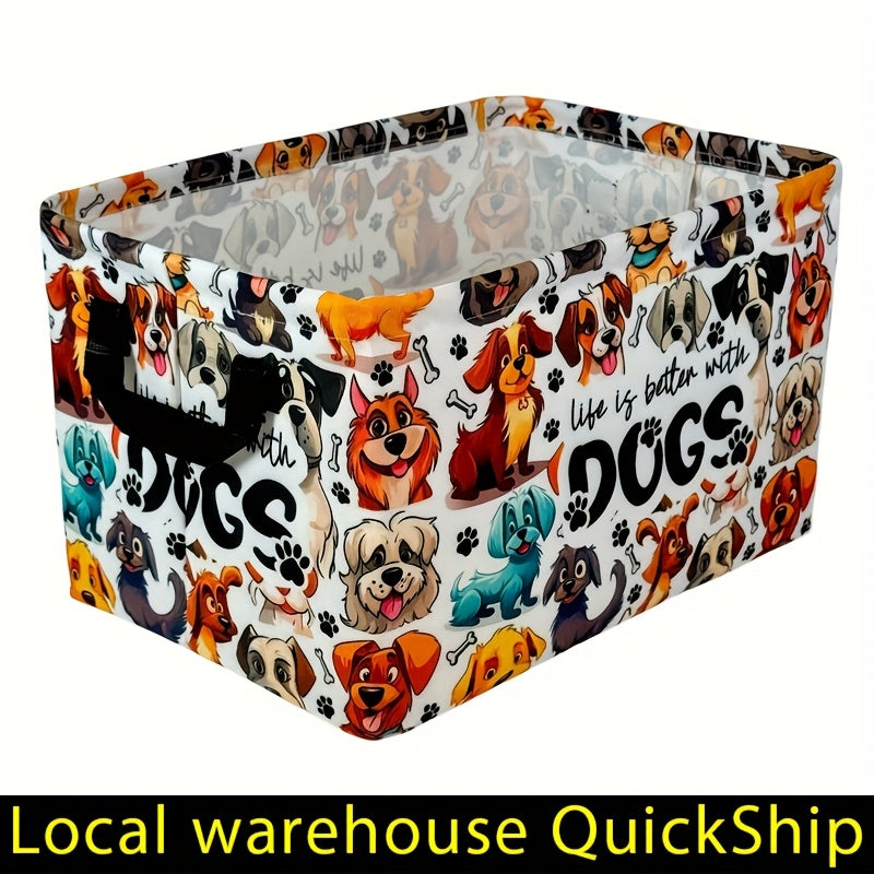 Soft Open-Top Printed Storage Bin with Side Handles and Cat, Dog, Pumpkin, Duck or Dachshund Designs