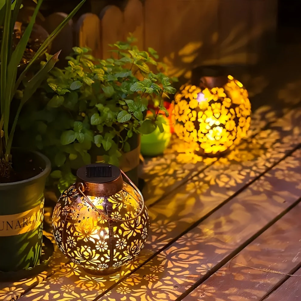 Solar Metal Peony Lantern Outdoor Hanging Light, Floral Decorative Lantern for Garden Patio Tree