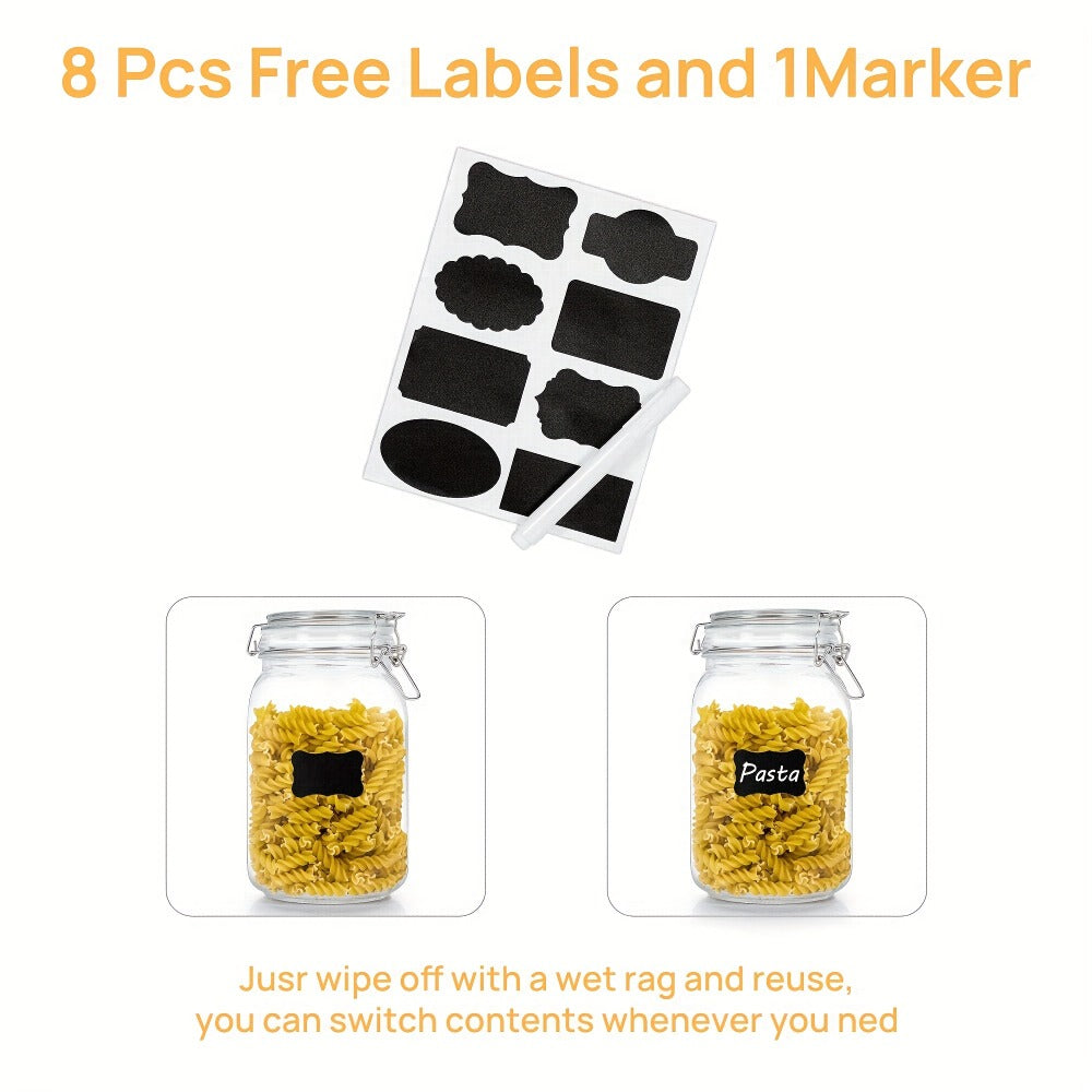 Airtight Glass Storage Jars with Lids 3-Pack 50 OZ, Square Food Canisters for Kitchen Pantry Organization
