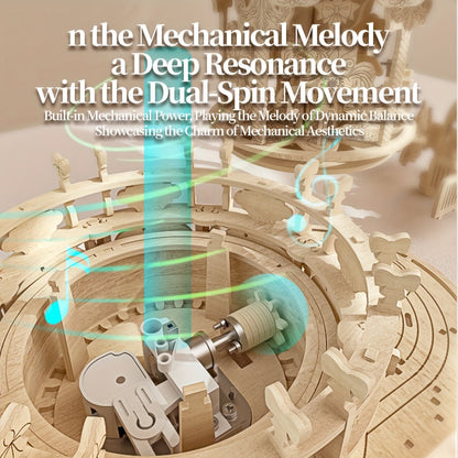 Rotating Merry-Go-Round Wooden Puzzle Kit, Mechanical Carousel 3D Model for Adults & Teens, DIY Kinetic Display Piece