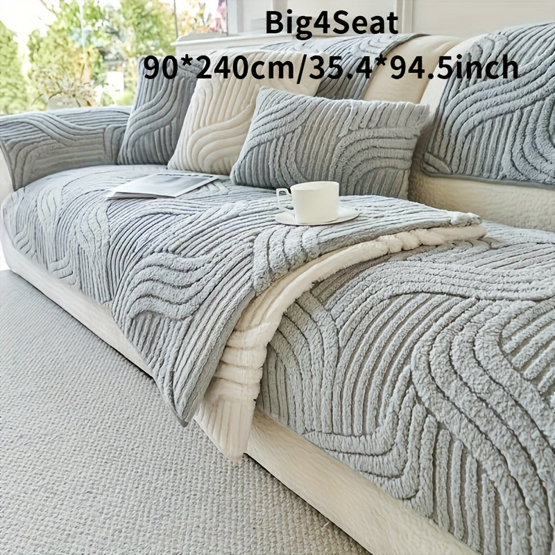 Sofa Cover Shu Velveteen Vintage-Style Panels with Textured Finish for 2 to Large 4-Seater Sofas