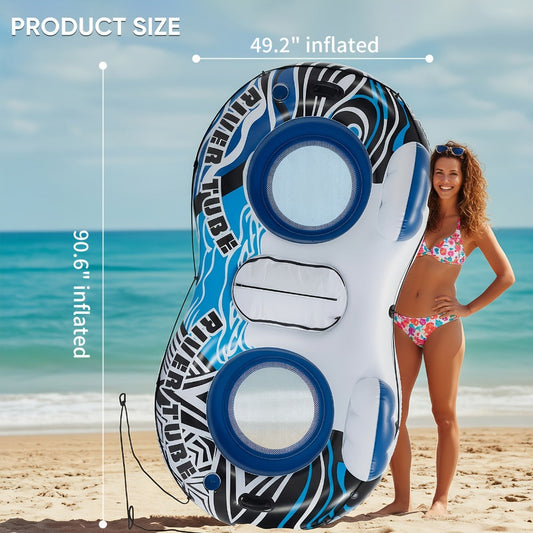 Inflatable Pool Float Bed with Detachable Cooler – Heavy Duty Double Adult Lounge Raft with Cup Holders for Swimming Pool, River & Lake