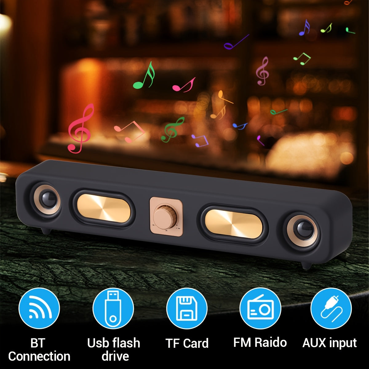 Retro Wood Grain Bluetooth Speaker Dual 2-Inch Woofers 10W Wireless Desktop Soundbar TF AUX for an Everyday Personal Care Routine