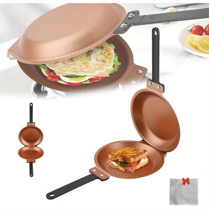 Reversible Non-Stick Pancake Skillet, Foldable Stainless Steel Flip Pan for Fluffy Pancakes, Omelettes & Frittatas