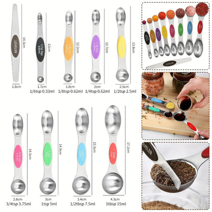 Stainless Steel Measuring Cups and Spoons Set 17 Piece – 8 Measuring Cups, 8 Double-Sided Spoons & 1 Leveler for Baking