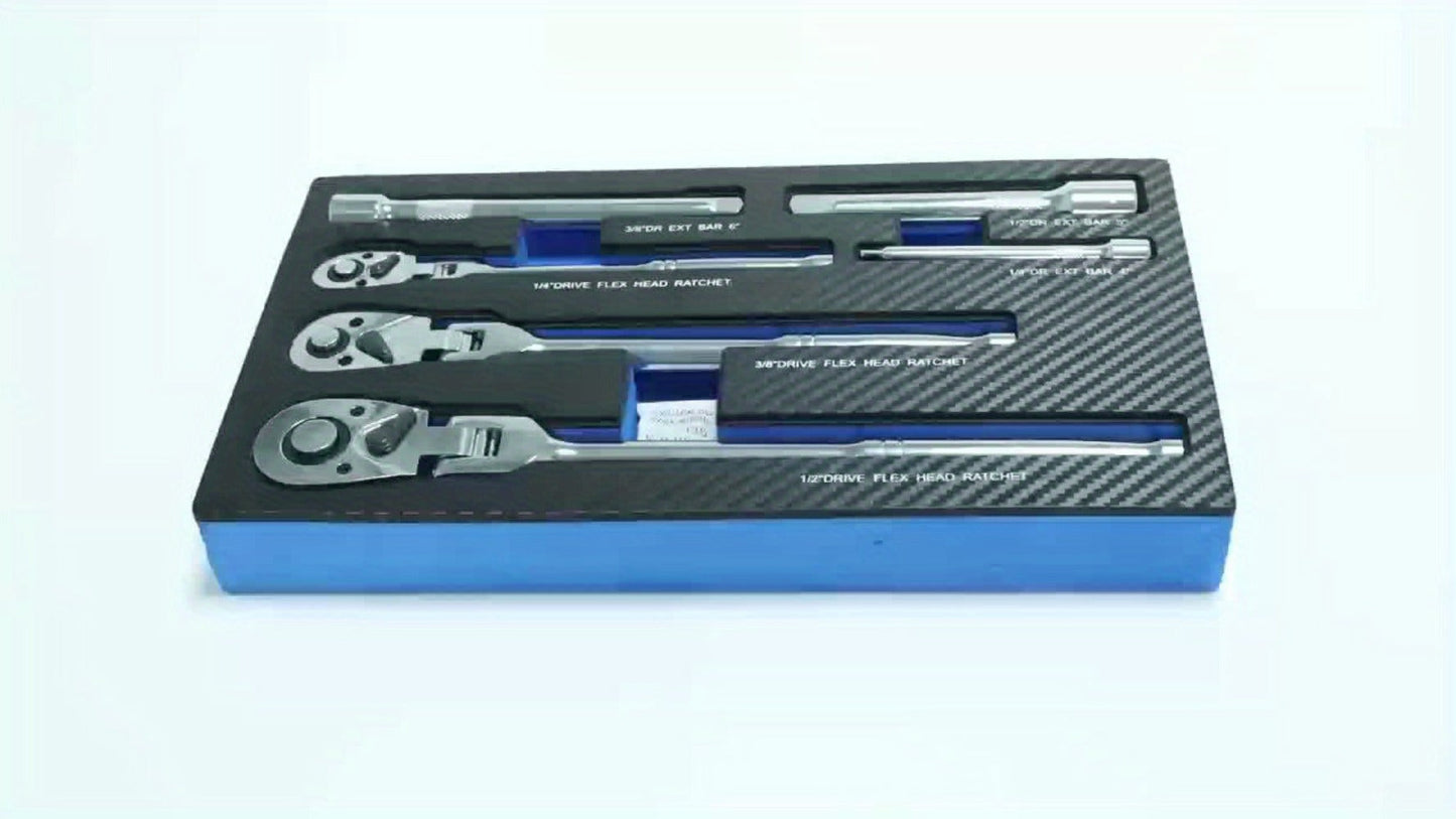 6-Piece Ratchet Wrench Set 1/4" 3/8" 1/2" Drive – Rotating Head Ratchet with Extension Bar, Chrome-Plated Stainless Steel