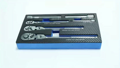 6-Piece Ratchet Wrench Set 1/4" 3/8" 1/2" Drive – Rotating Head Ratchet with Extension Bar, Chrome-Plated Stainless Steel