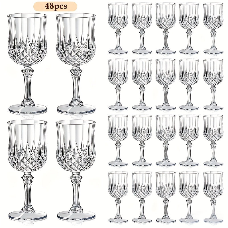 Plastic Champagne Glasses 48 Pack – 7oz Stemmed Crystal Clear Reusable Cups for Wedding, Party, Bridal Shower, Christmas, Halloween