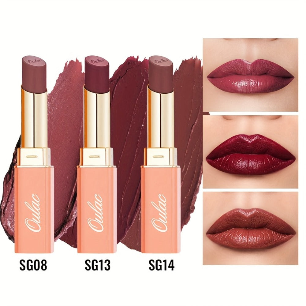 Oulac Nude Satin Lipstick Set 12g Each – Lightweight Moisturizing Full Coverage Cream-to-Satin Formula, Skin-Flattering Nude Lip Color