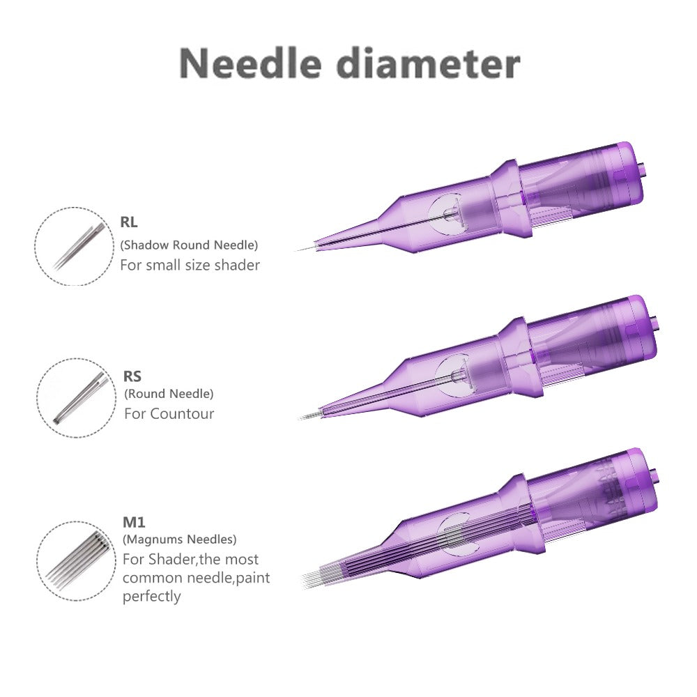Disposable Tattoo Needles Mixed Size Sterilized RL RS M1 0.35mm, Safety Tattoo Needle Set for Tattoo Artists and Beginners