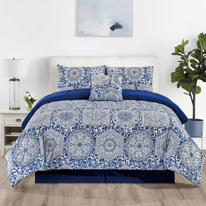 5-Piece Comforter Set, Down Alternative Reversible Quilted Bedding with Bed Skirt & Pillow Shams