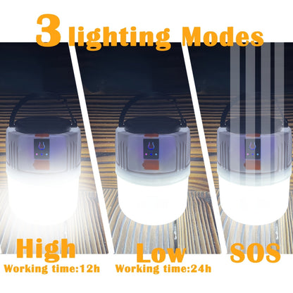 Solar Camping Lantern Four-Pack with USB-C Charging, Three Lighting Modes, Power Display and Carry Handles