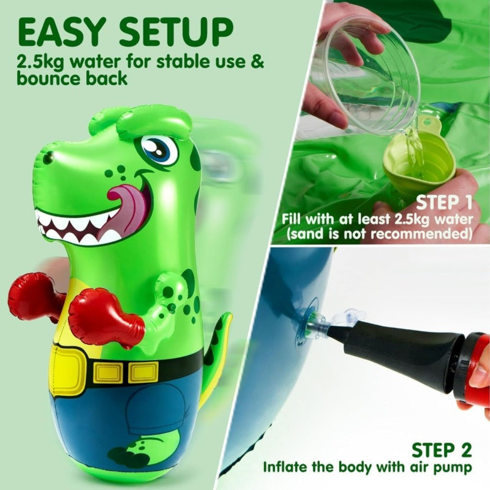 Inflatable Dinosaur Punching Bag for Kids 47 Inch, T-Rex Blow Up Bouncing Back Bopper, Water Base Bop Bag for Indoor Outdoor Active Play