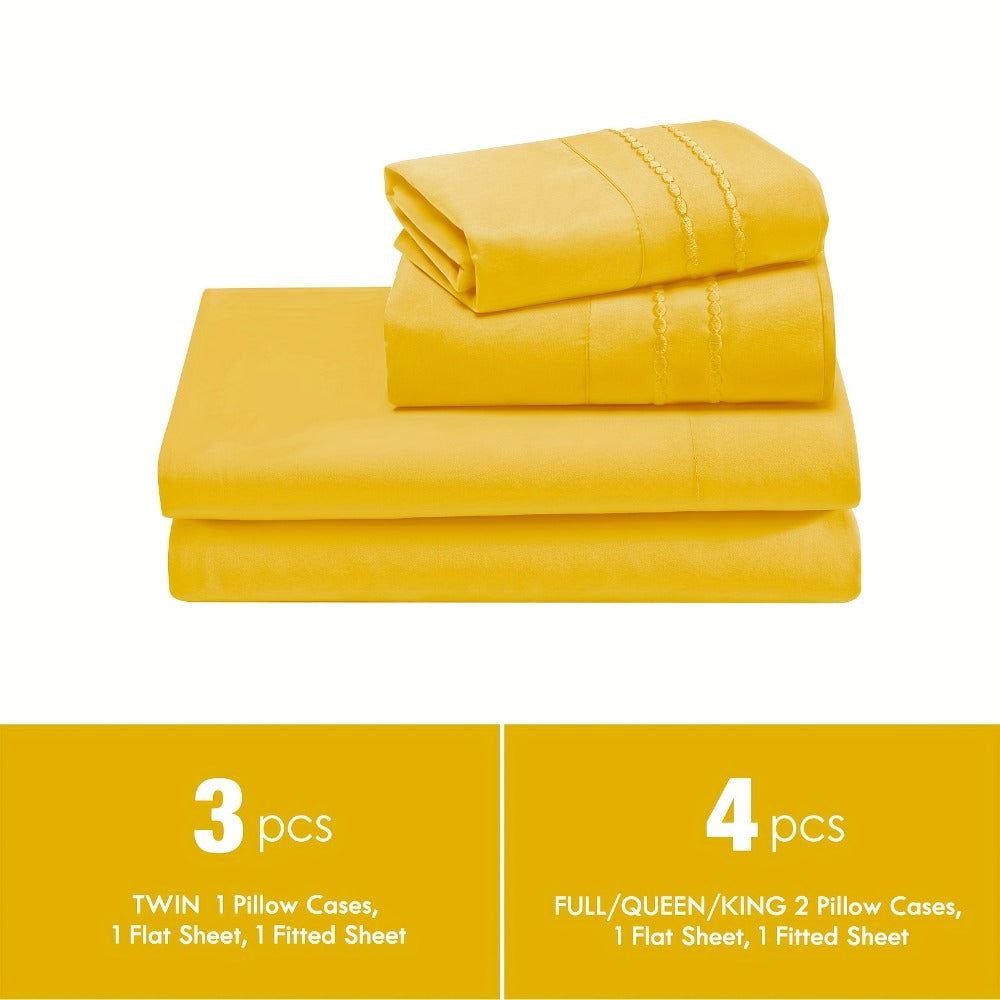 Fitted Sheet Set Deep Pocket | Soft Cooling Breathable Bedding 3-4pcs Fade-Resistant All-Season for Twin Full Queen King