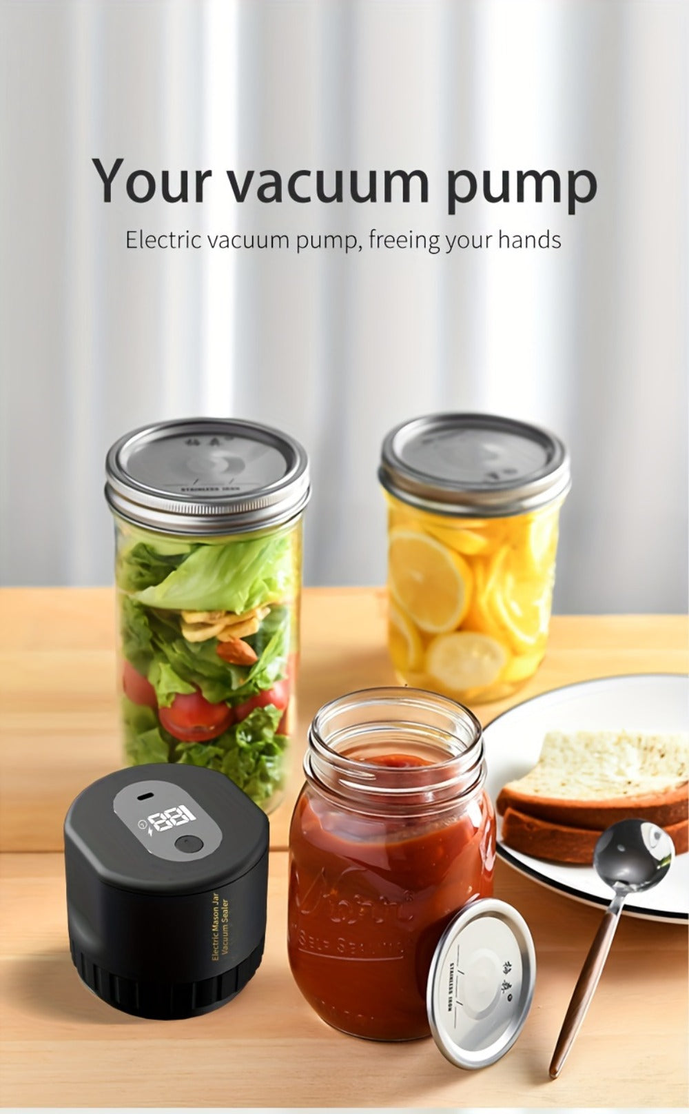 Electric Mason Jar Sealer One-Touch Vacuum Seal - 2025 New Model Jar Sealer Kit with Wide Mouth & Regular Mouth Lids