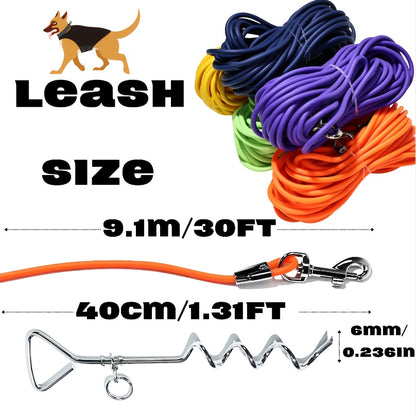 Dog Tie-Out Cable and Metal Stake 30ft – Heavy Duty Outdoor Dog Leash for Small Medium and Large Dogs Yard Camping