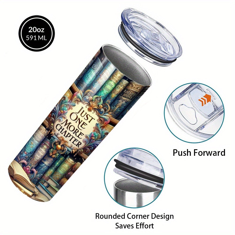 Insulated Tumbler Drinkware Bookshelf Graphic by SAXUMOUT, 20oz Stainless Steel Cup with Lid and Straw