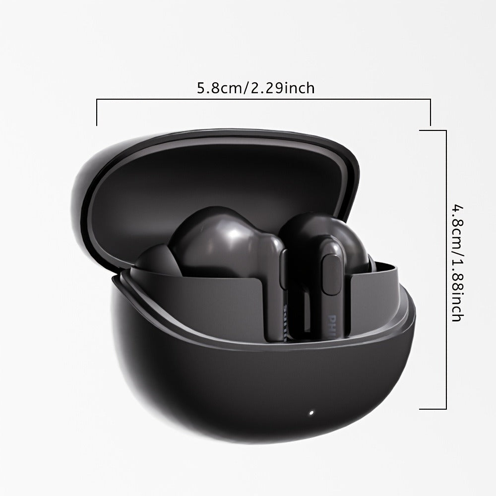 Wireless Earbuds Philips Bluetooth 6.0 Dual Stereo with Type-C Charging Case in Black or White