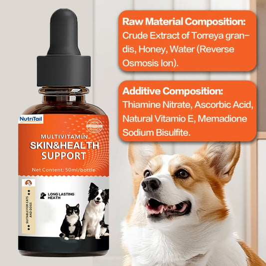 Pet Multivitamin Oral Liquid for Cats and Dogs – NutriTail 1.69oz Daily Supplement Rich in Vitamins for Skin Health